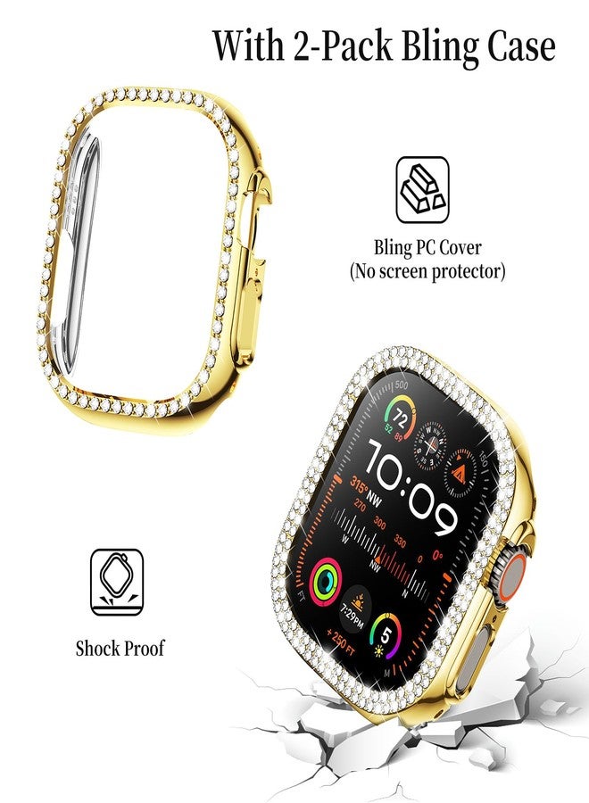Mosonio Compatible with Apple Watch Band Ultra 49mm with Case Women, Jewelry Replacement Metal Wristband Strap with 2 Pack Bling PC Protective Cover for iWatch Ultra 49mm (Gold) - Image 4